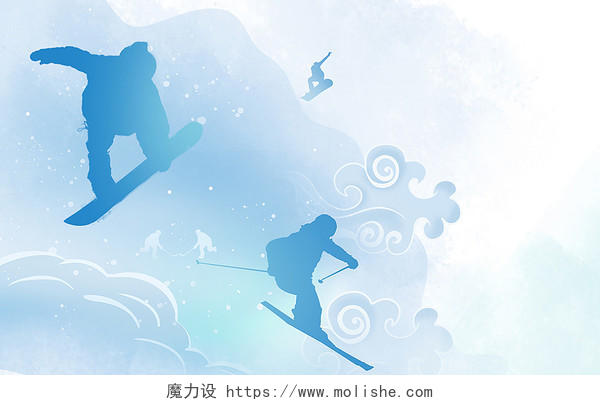 唯美蓝色冬奥会插画背景北京冬奥会海报背景图